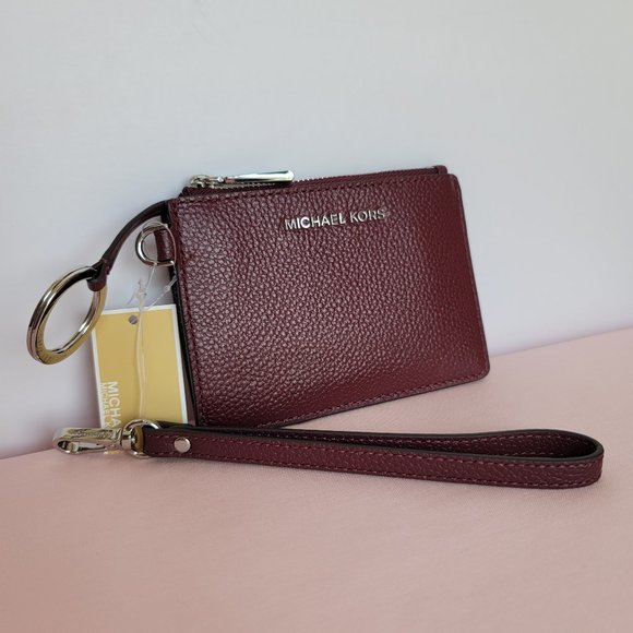 MICHAEL KORS Small Top-Zip Coin Pouch with ID Holder Pebbled Leather-Merlot⭐$69 - Picture 5 of 16